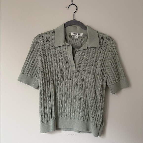 Uniqlo Tops - Uniqlo Sage Green Knit Polo Top